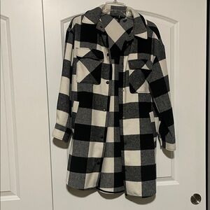 H&M Black and White Checkered Utility Jacket